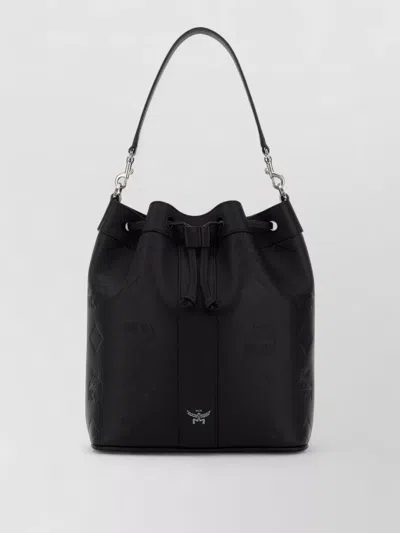 Mcm Leather Bucket Shoulder Bag Metal Hardware Top Handle In Black