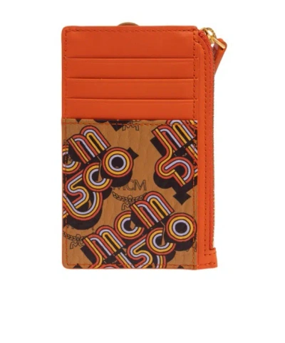 Mcm Aren Lanyard Card Holder In Orange