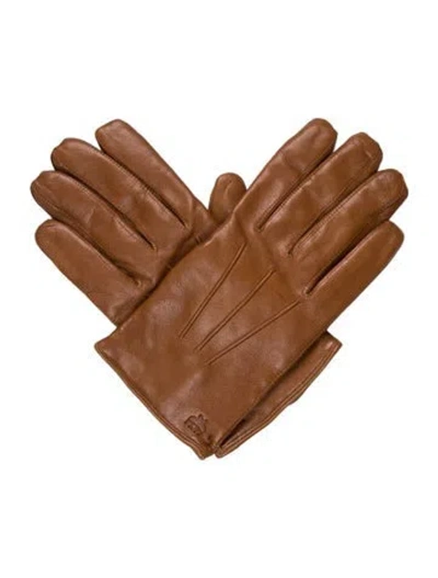 Pre-owned Mcm Leather Cashmere Lined Gloves In Brown
