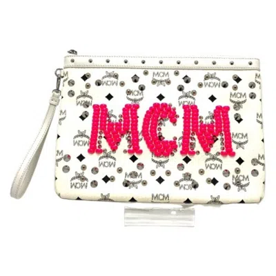 Pre-owned Mcm Leather Clutch Bag Pouch () In White
