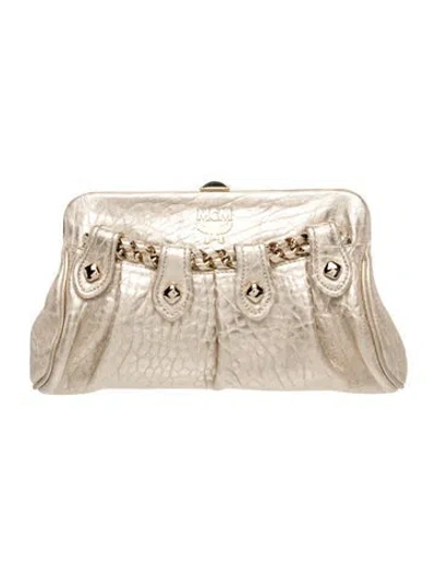 Pre-owned Mcm Leather Clutch In Gold