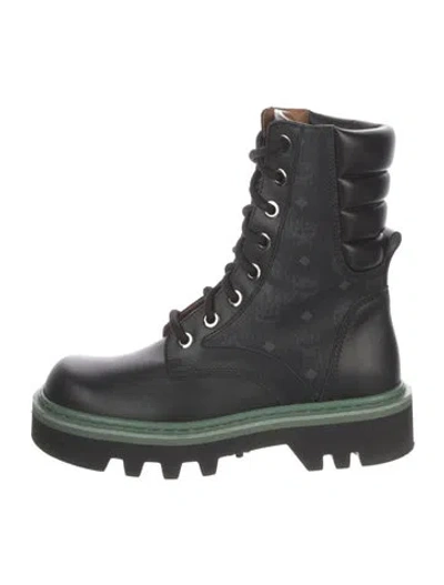 Pre-owned Mcm Leather Combat Boots In Black