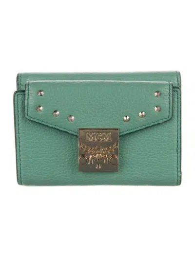 Pre-owned Mcm Leather Compact Wallet In Green