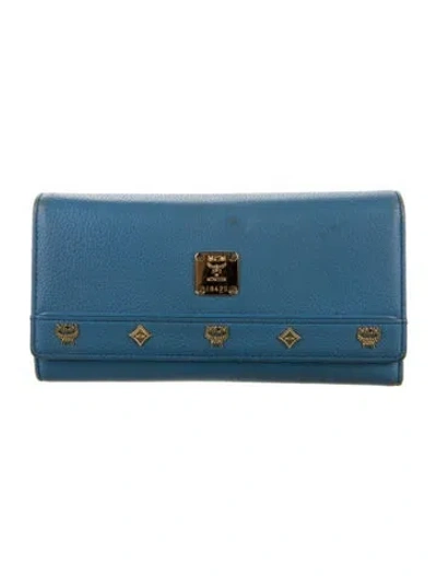 Pre-owned Mcm Leather Continental Wallet In Blue