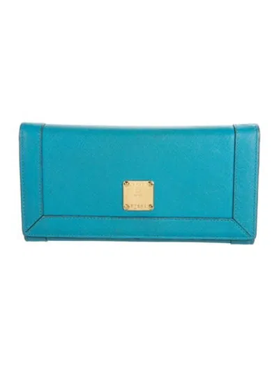 Pre-owned Mcm Leather Continental Wallet In Blue