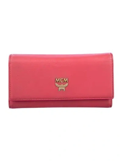 Pre-owned Mcm Leather Continental Wallet In Pink