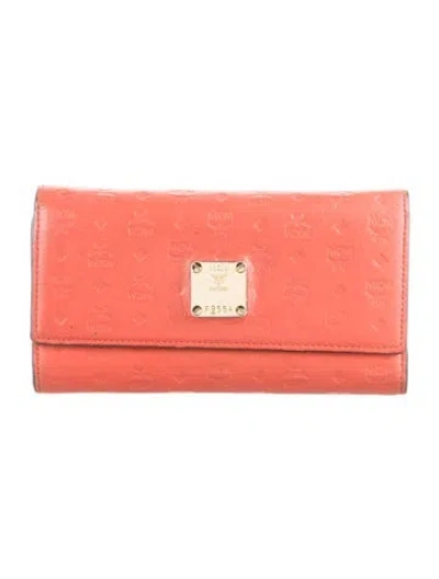Pre-owned Mcm Leather Continental Wallet In Red