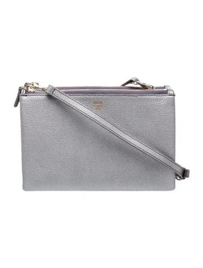 Pre-owned Mcm Leather Crossbody Bag In Grey/metallic