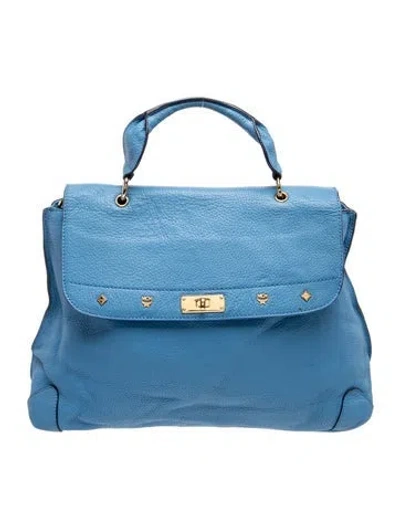 Pre-owned Mcm Leather First Lady Top Handle Bag In Blue