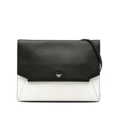 Mcm Leather Flat Shoulder Bag Black White
