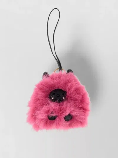 Mcm Leather Fur Key Ring Animal Face In Black