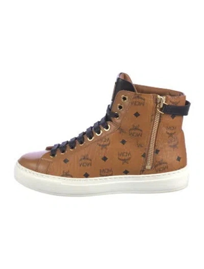 Pre-owned Mcm Leather Graphic Print Athletic Sneakers In Brown