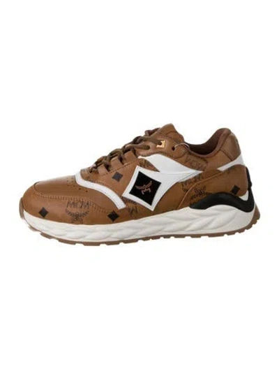 Pre-owned Mcm Leather Graphic Print Athletic Sneakers W/ Tags In Brown