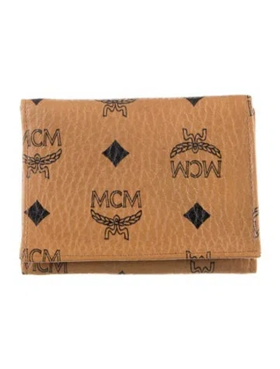 Pre-owned Mcm Leather Graphic Print Bifold Wallet In Black/brown