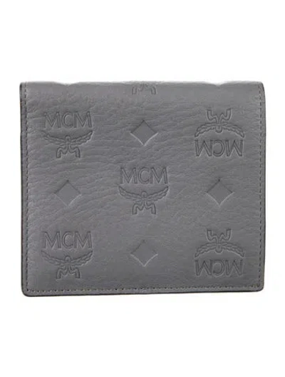 Pre-owned Mcm Leather Graphic Print Bifold Wallet In Grey