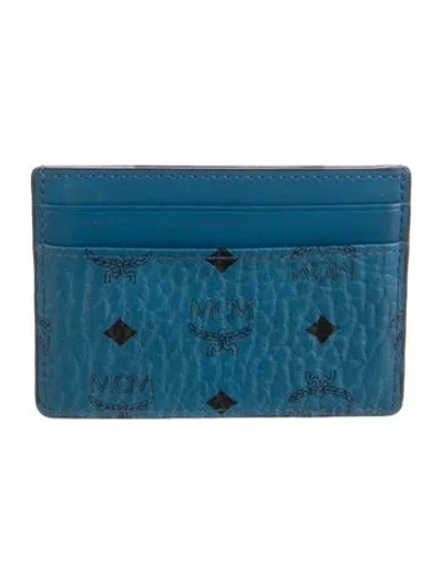 Pre-owned Mcm Leather Graphic Print Card Holder In Blue