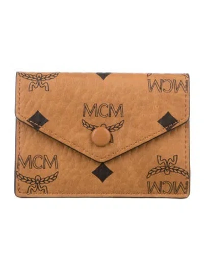 Pre-owned Mcm Leather Graphic Print Card Holder In Brown