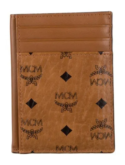 Pre-owned Mcm Leather Graphic Print Card Holder In Neutrals