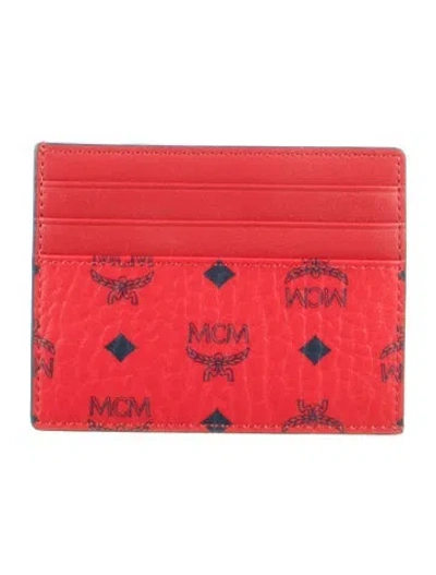Pre-owned Mcm Leather Graphic Print Card Holder In Red