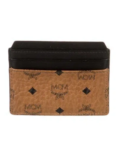 Pre-owned Mcm Leather Graphic Print Card Holder W/ Tags In Black