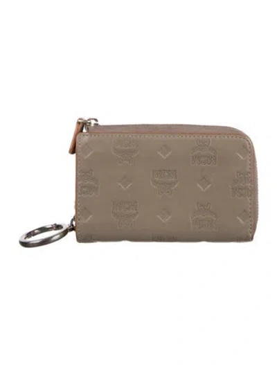 Pre-owned Mcm Leather Graphic Print Coin Pouch In Grey