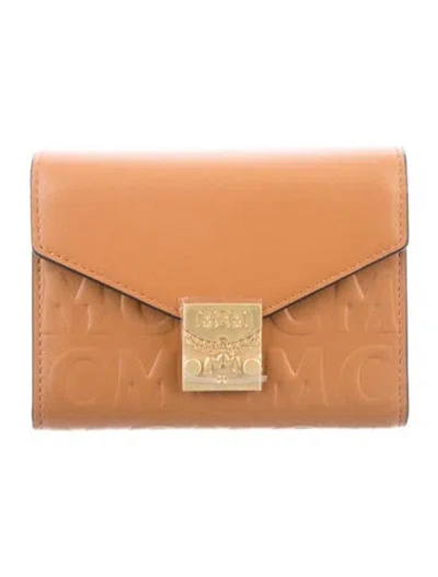 Pre-owned Mcm Leather Graphic Print Compact Wallet In Brown