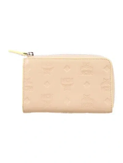 Pre-owned Mcm Leather Graphic Print Compact Wallet In Neutrals