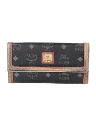 Pre-owned Mcm Leather Graphic Print Continental Wallet In Black