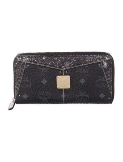 Pre-owned Mcm Leather Graphic Print Continental Wallet In Black