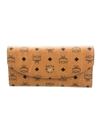 Pre-owned Mcm Leather Graphic Print Continental Wallet In Brown