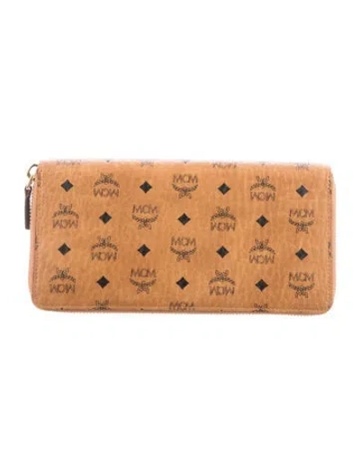 Pre-owned Mcm Leather Graphic Print Continental Wallet In Brown