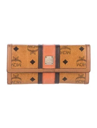 Pre-owned Mcm Leather Graphic Print Continental Wallet In Neutrals