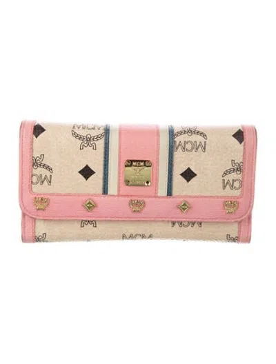 Pre-owned Mcm Leather Graphic Print Continental Wallet In Neutrals/pink
