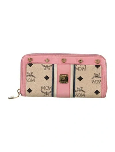 Pre-owned Mcm Leather Graphic Print Continental Wallet In Pink