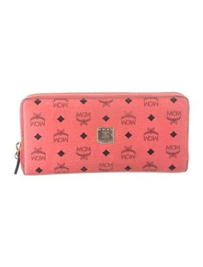 Pre-owned Mcm Leather Graphic Print Continental Wallet In Pink