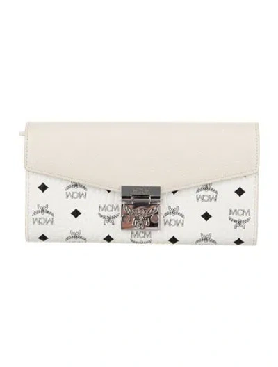Pre-owned Mcm Leather Graphic Print Continental Wallet In White