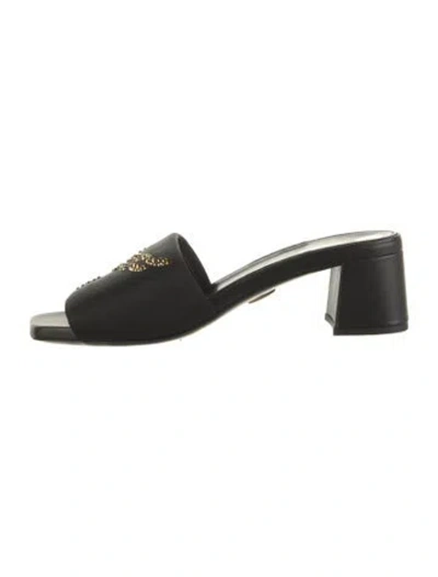 Pre-owned Mcm Leather Graphic Print Slides In Black