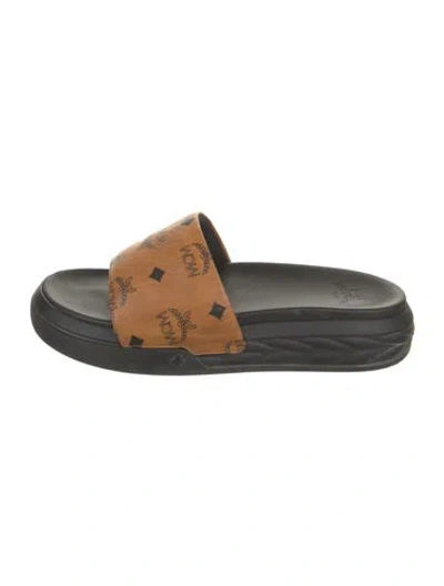 Pre-owned Mcm Leather Graphic Print Slides In Multicolor