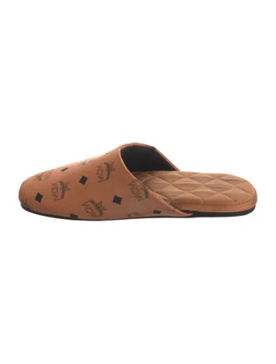 Pre-owned Mcm Leather Graphic Print Slippers In Brown