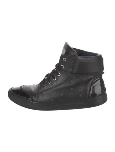 Pre-owned Mcm Leather Graphic Print Sneakers In Black