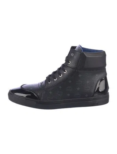 Pre-owned Mcm Leather Graphic Print Sneakers In Blue