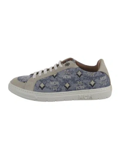Pre-owned Mcm Leather Graphic Print Sneakers In Blue