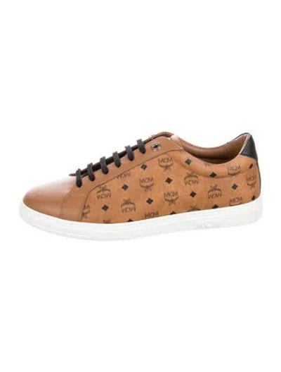 Pre-owned Mcm Leather Graphic Print Sneakers In Brown