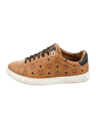 Pre-owned Mcm Leather Graphic Print Sneakers In Brown