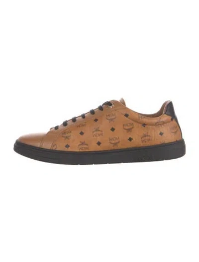 Pre-owned Mcm Leather Graphic Print Sneakers In Brown
