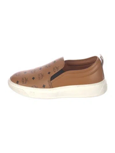 Pre-owned Mcm Leather Graphic Print Sneakers In Brown