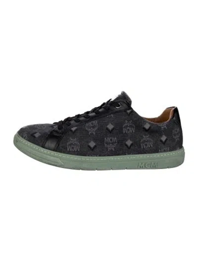 Pre-owned Mcm Leather Graphic Print Sneakers In Grey