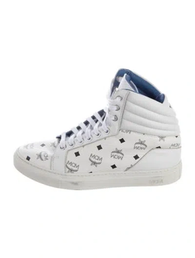 Pre-owned Mcm Leather Graphic Print Sneakers In White