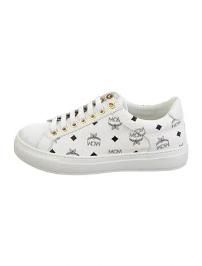 Pre-owned Mcm Leather Graphic Print Sneakers In White