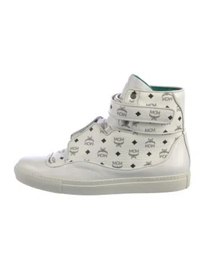 Pre-owned Mcm Leather Graphic Print Sneakers In White